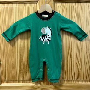 Baby Luigi green brown giraffe snap long sleeve romper onesie 3mo